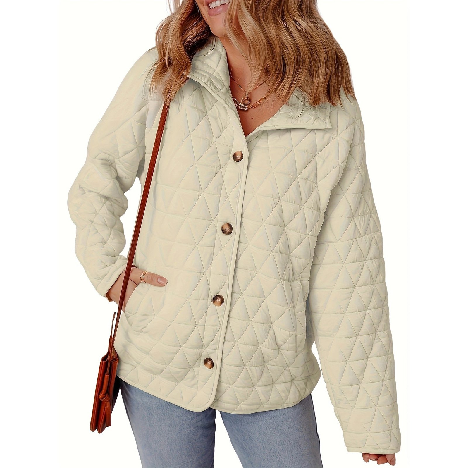 Slim String Decoration Simple Solid Color Round Neck Loose Cotton-padded Coat - Image 4