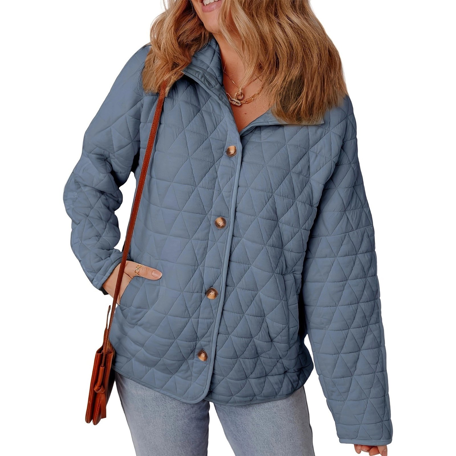 Slim String Decoration Simple Solid Color Round Neck Loose Cotton-padded Coat - Image 9