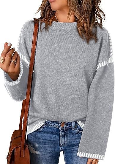 Solid Round Neck Pullover Tops For Women Clothing - Image 2