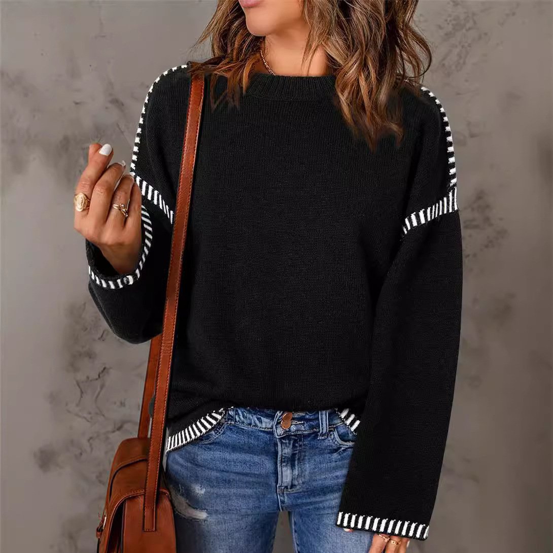 Solid Round Neck Pullover Tops For Women Clothing - Image 7