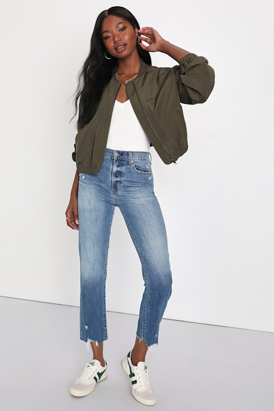 Cool Perfection Olive Green Bomber Jacket - Image 2