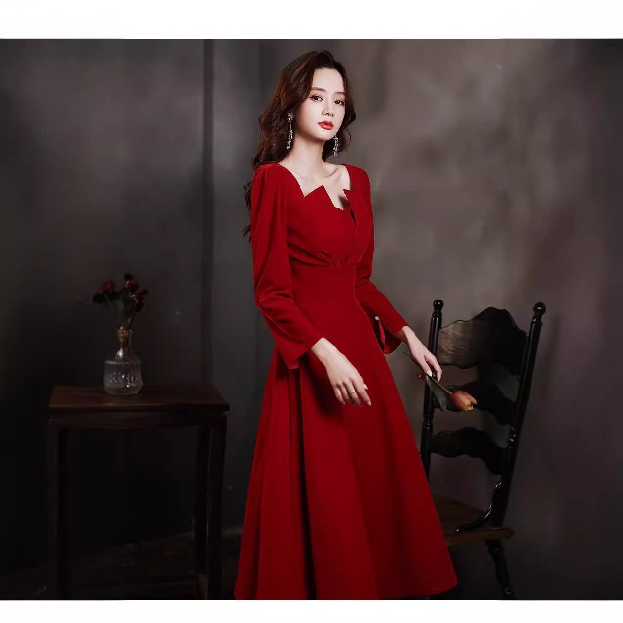 Burgundy Evening Dress For Women Petite Wedding & Engagement Gown - Image 5
