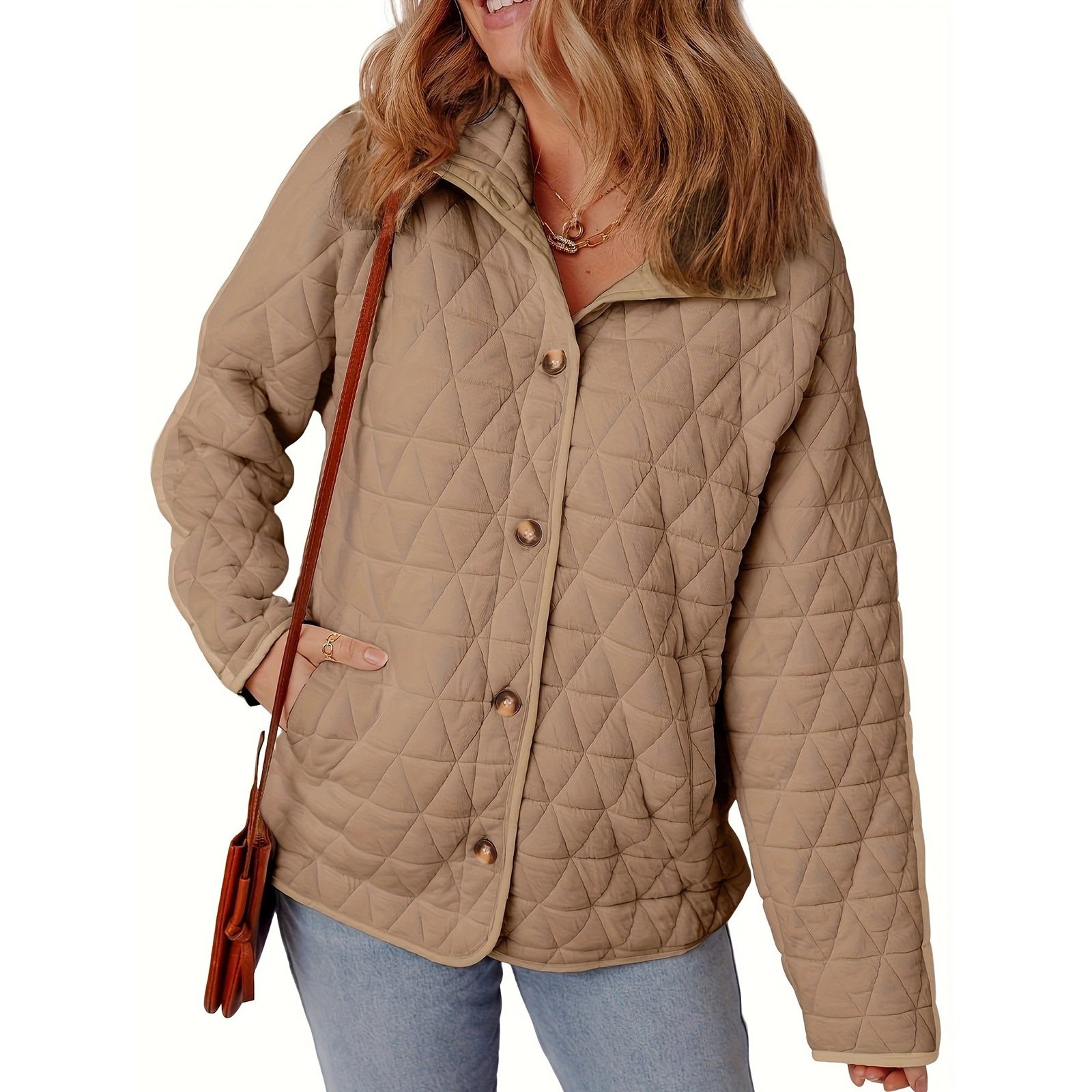 Slim String Decoration Simple Solid Color Round Neck Loose Cotton-padded Coat - Image 2