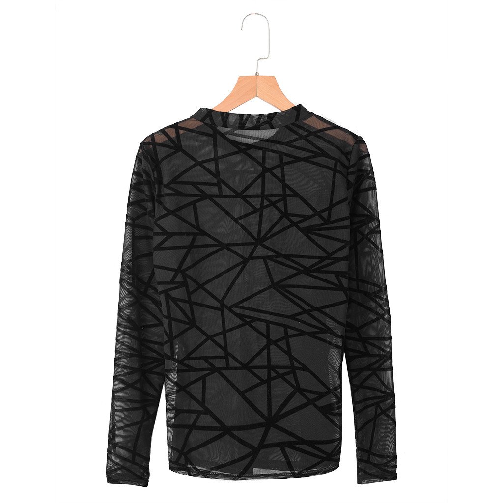 Sexy Women Blouses Transparent Mesh Long Sleeve Tops Tee - Image 3