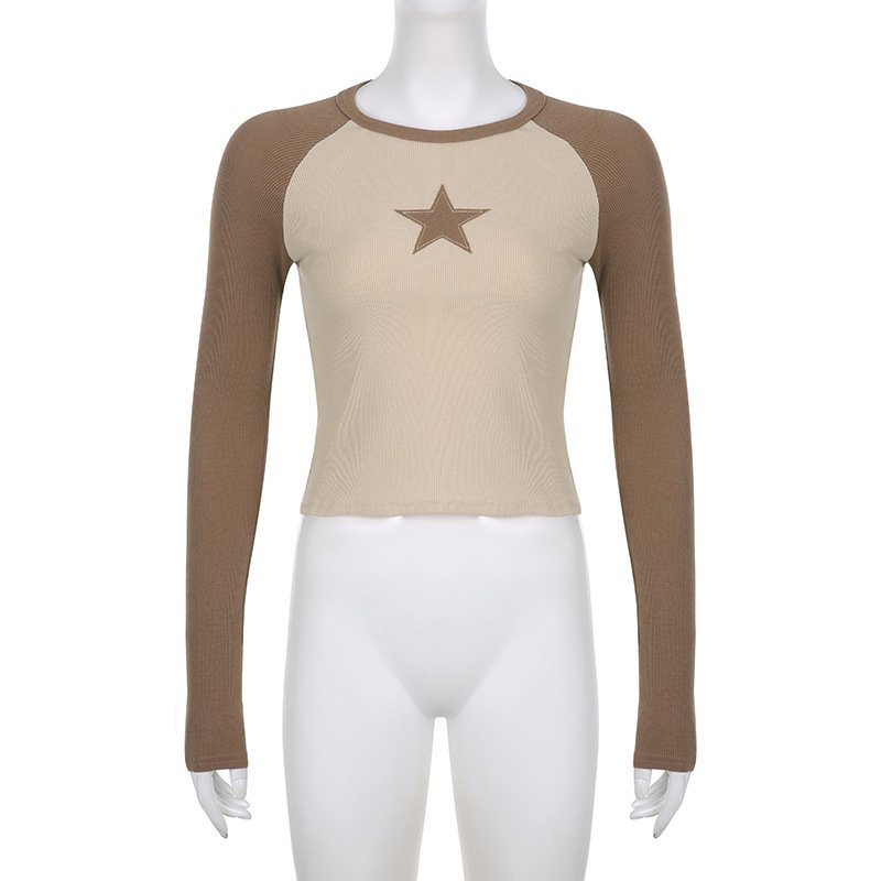 Stars Patchwork Long Sleeve T-shirts Women Slim Tops - Image 4