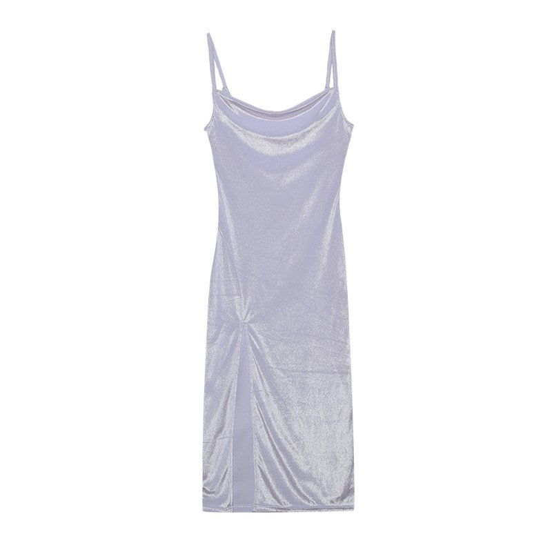 Slim Suspender Split Dress Ins Fashion Solid Sling Sleeveless Long Dresses Women's Clothing - Image 9
