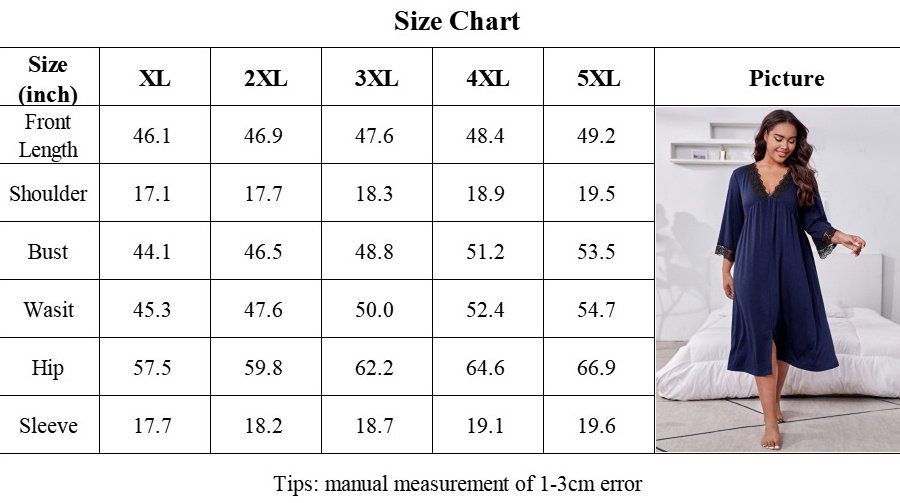Home Wear Plus Size Three-quarter Sleeve Lace Nightdress For Women - Image 2