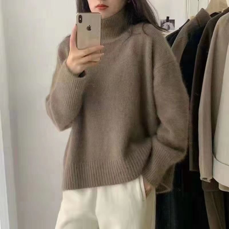 New Winter Wear Thick Soft Glutinous Loose High Collar Knitted Sweater For Women - Image 2