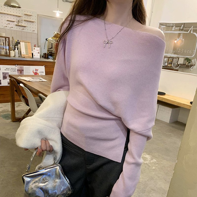 Off-shoulder Western Style Inner Wear Slim Knit Bottoming Shirt For Women - Image 4