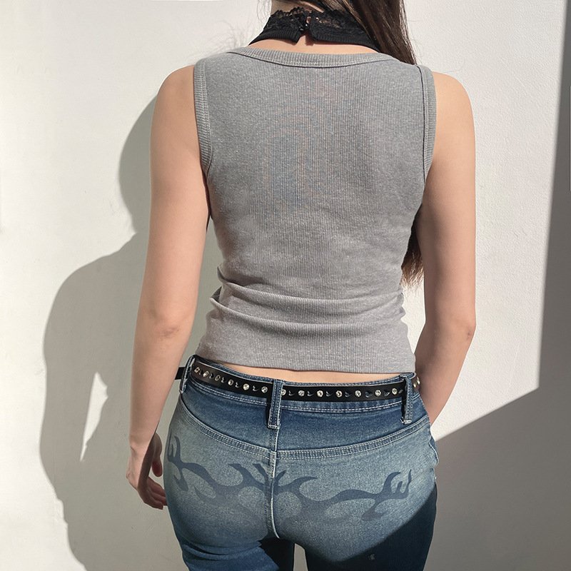 American Hot Girl Wear Lace Fake Two-piece Vest For Women - Image 3