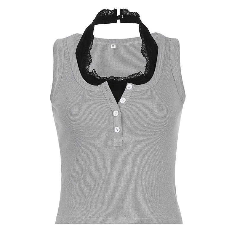 American Hot Girl Wear Lace Fake Two-piece Vest For Women - Image 4