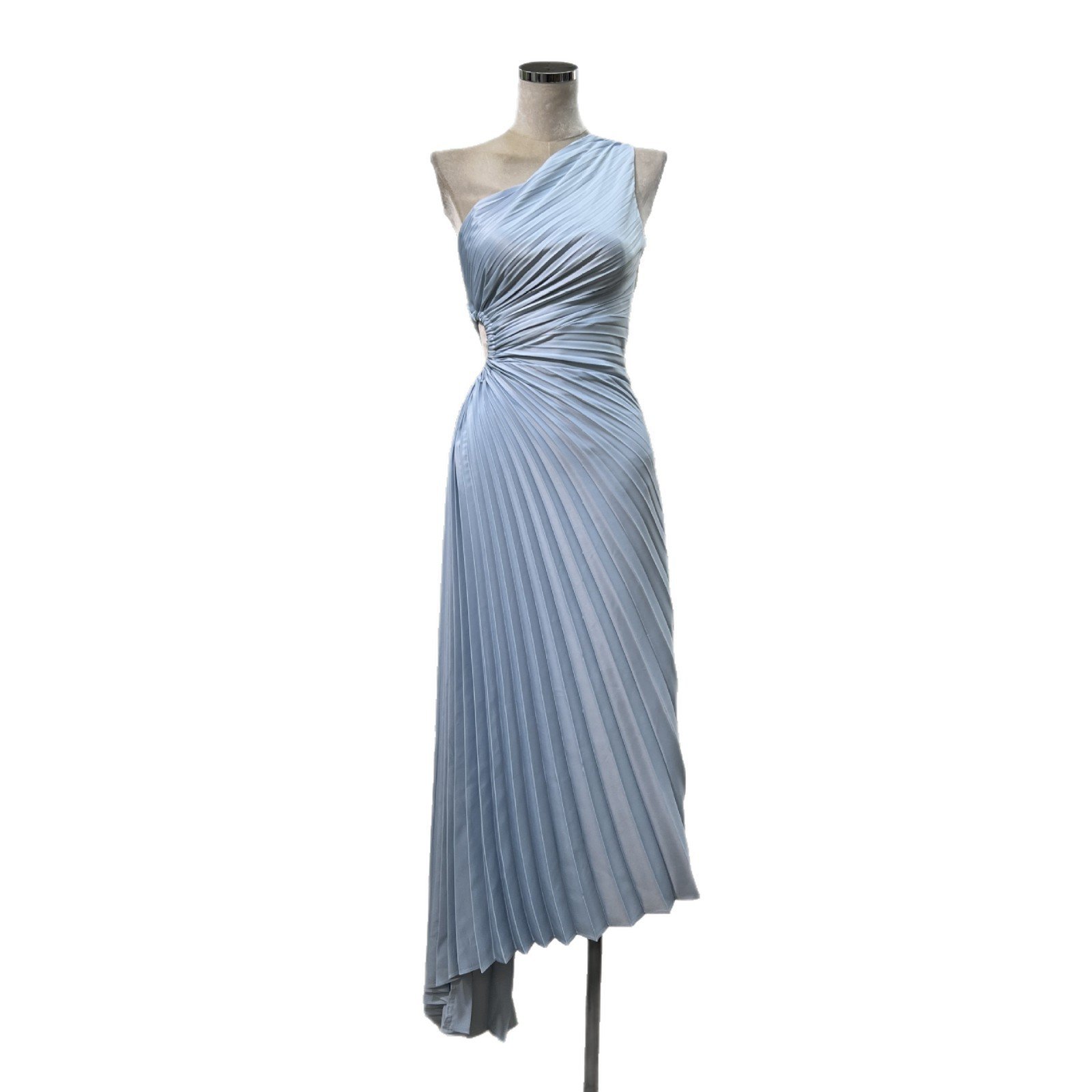 One-shoulder Pleated Hollowed-out Midriff Outfit Irregular Skirt For Women Dress - Image 2