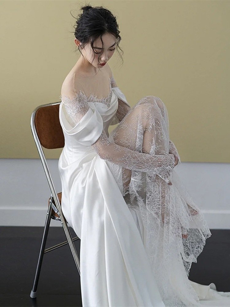 New Bridal Retro Lace Off Shoulder Light Dress - Image 2