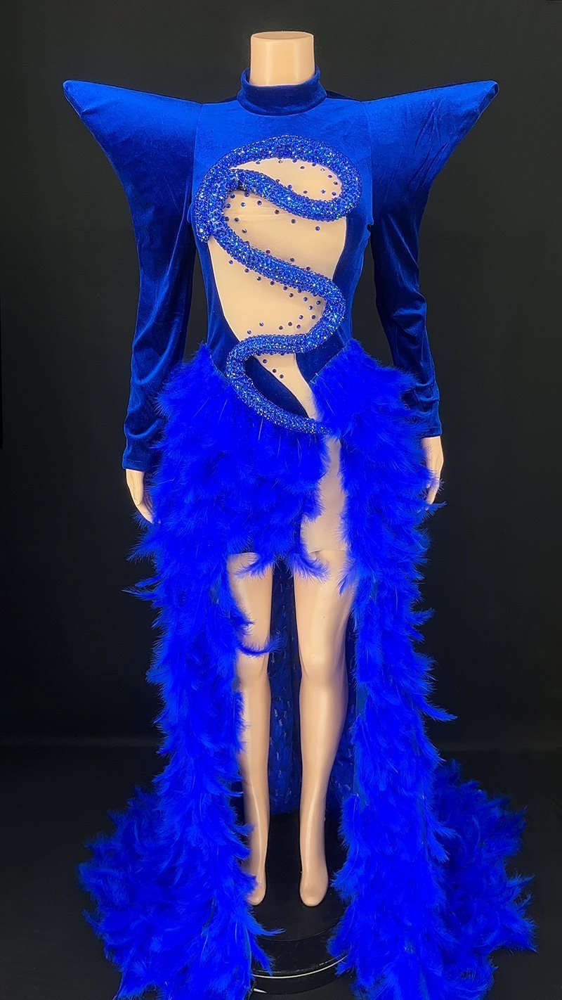 Rhinestone Feather Dress Party Stage - Image 7