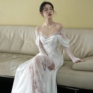 New Bridal Retro Lace Off Shoulder Light Dress