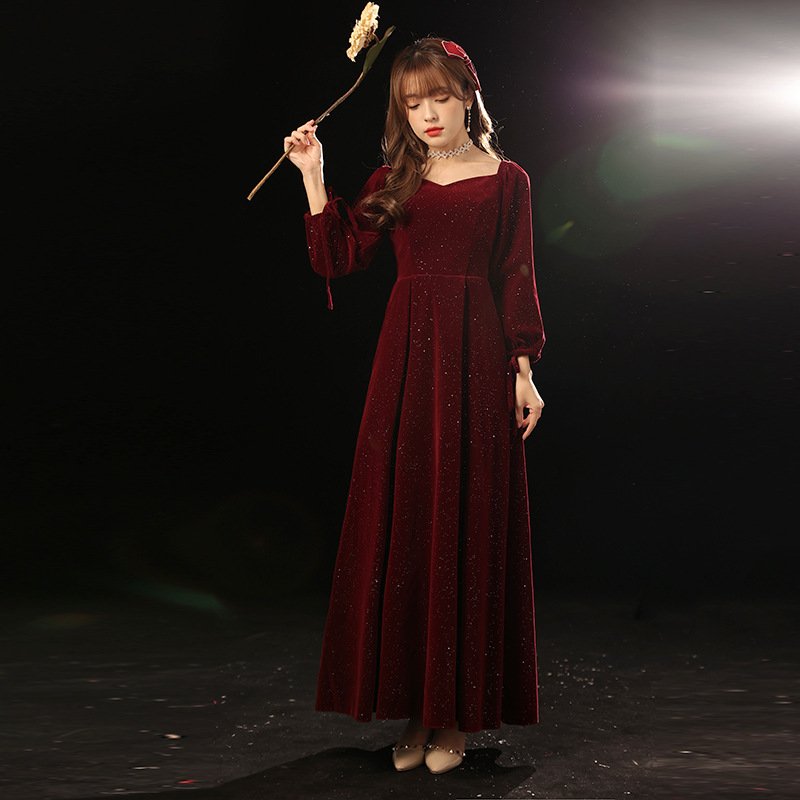 Toasting Dress Bridal red New Autumn and Winter Wedding Dress - Image 3