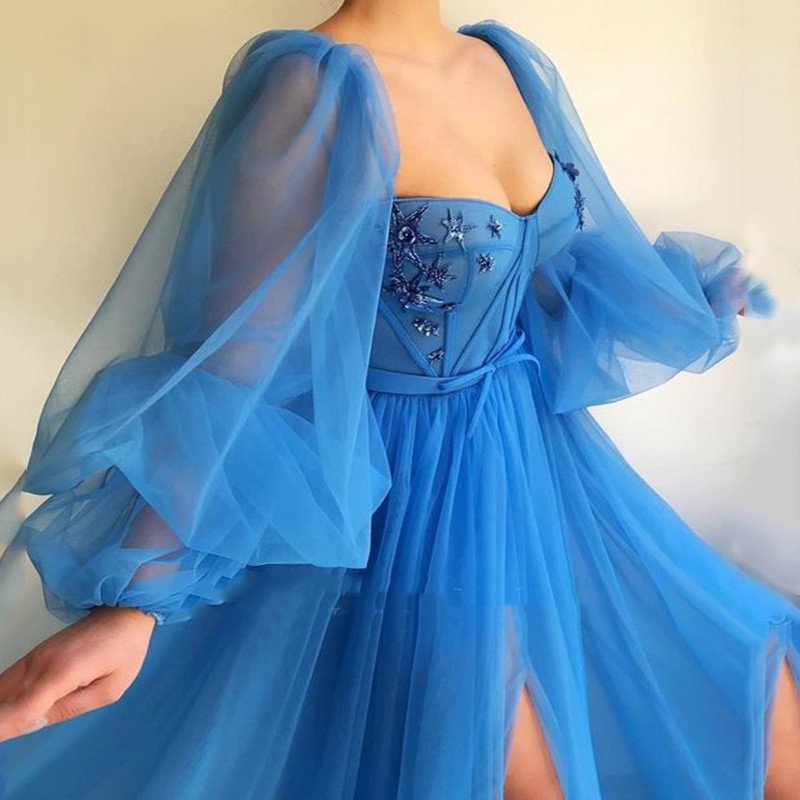 Women's Wish One-shoulder Mesh Long-sleeved Wedding Dress With Big Swing Dress New - Image 7