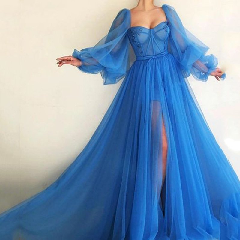 Women's Wish One-shoulder Mesh Long-sleeved Wedding Dress With Big Swing Dress New - Image 5