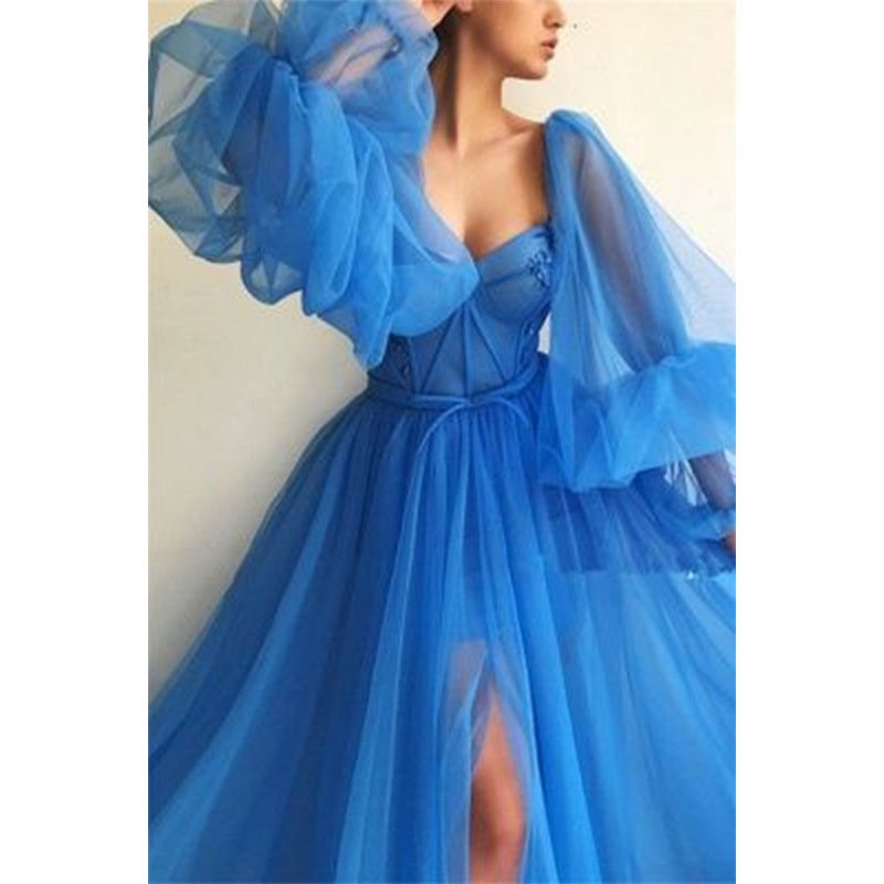 Women's Wish One-shoulder Mesh Long-sleeved Wedding Dress With Big Swing Dress New - Image 3