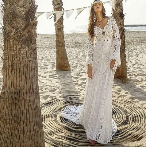 Bell Sleeve Lace Backless Bridal Light Wedding Dress