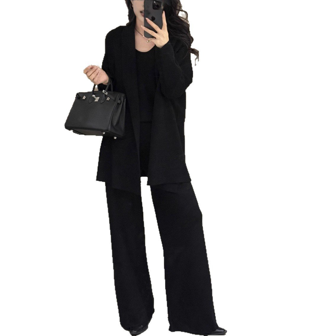 Fashionable Knitted Three-Piece Set With Womens Wide-Leg Pants - Image 2