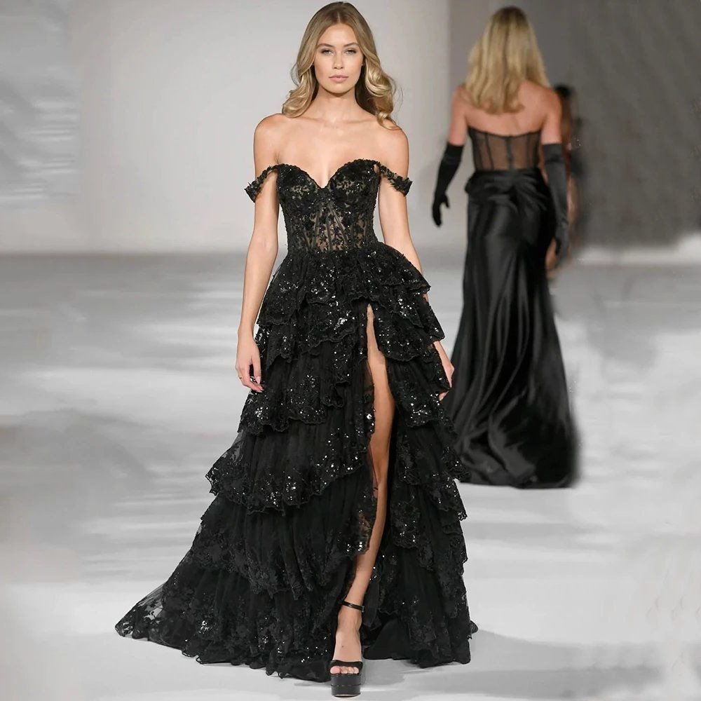 French Black Satin Banquet Party Dress - Image 3