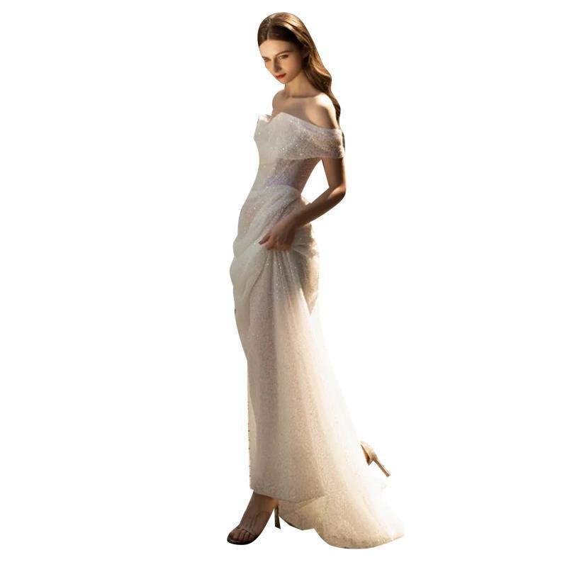 Bridal Hepburn Style Wedding Veil Trailing Off-shoulder Evening Dress - Image 6