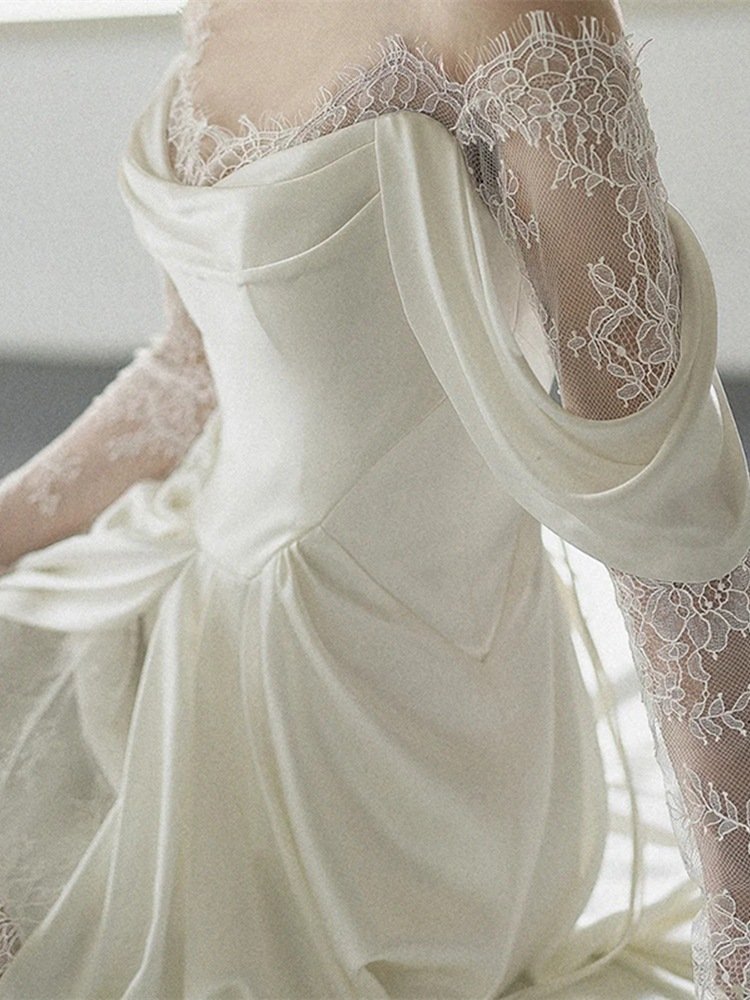 New Bridal Retro Lace Off Shoulder Light Dress - Image 3