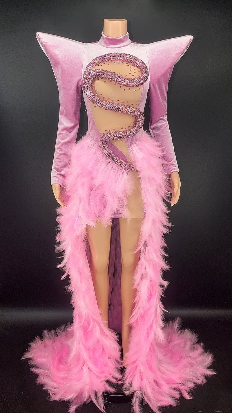 Rhinestone Feather Dress Party Stage - Image 6