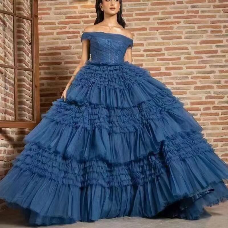 Bridal Wedding One Line Neck Lacquer Mesh Dress - Image 2