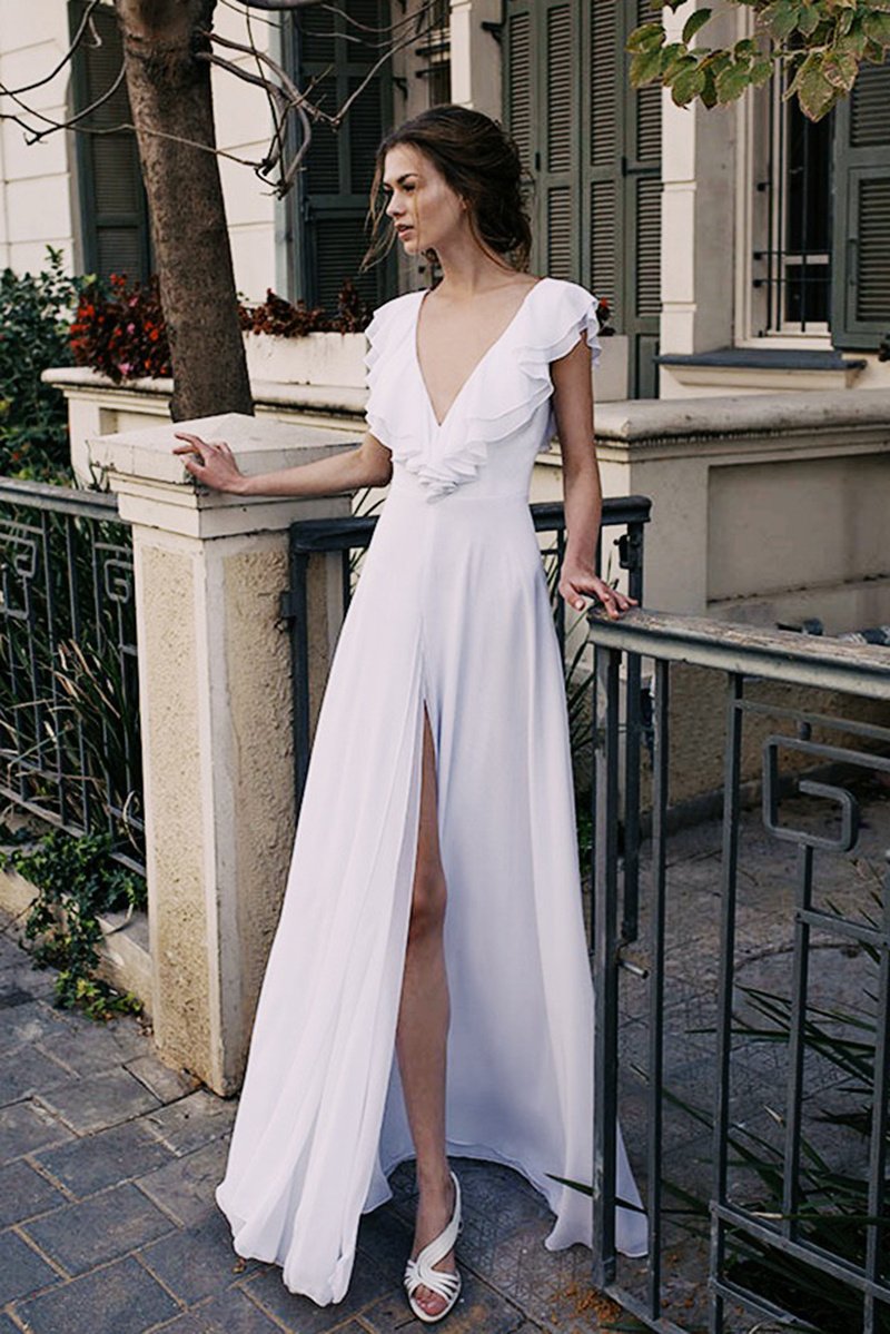 Deep V Neck Bridal Holiday Backless Wedding Dress - Image 5