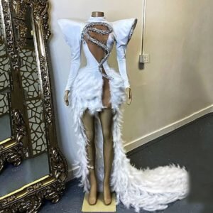 Rhinestone Feather Dress Party Stage