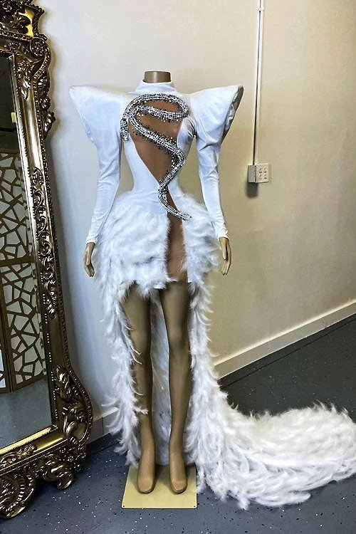 Rhinestone Feather Dress Party Stage - Image 5