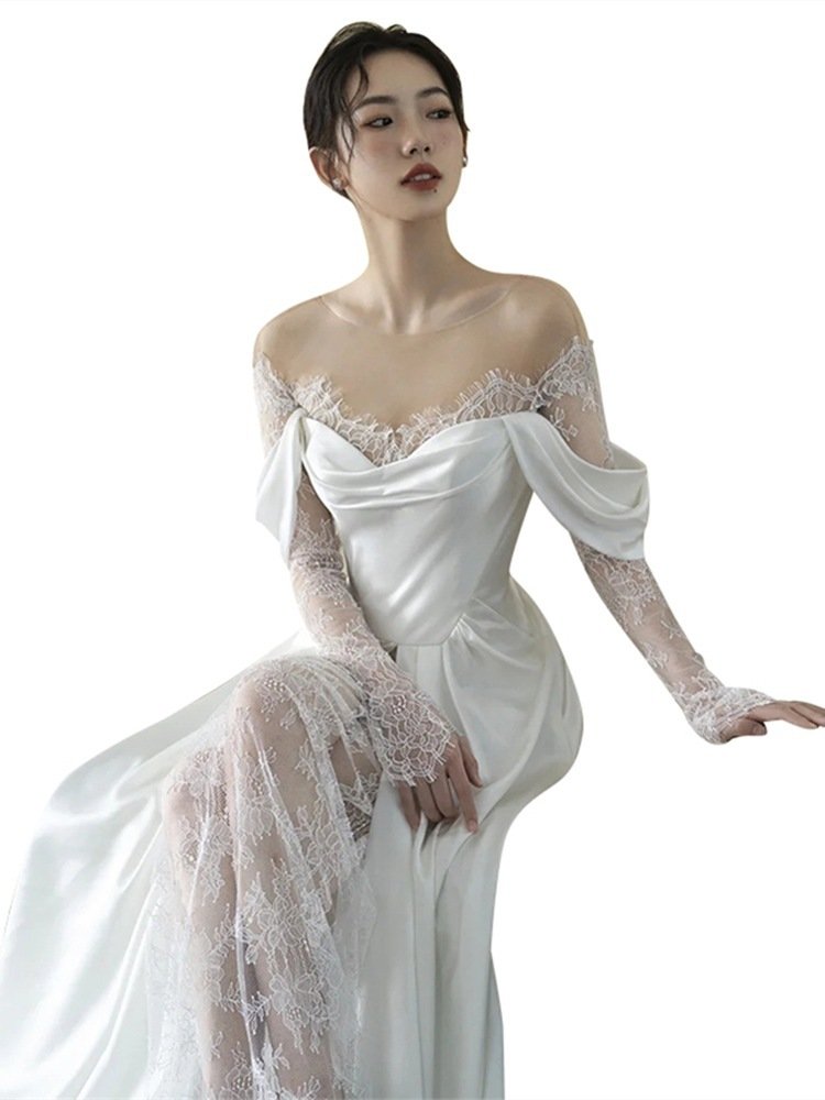 New Bridal Retro Lace Off Shoulder Light Dress - Image 6