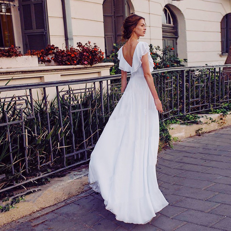 Deep V Neck Bridal Holiday Backless Wedding Dress - Image 2