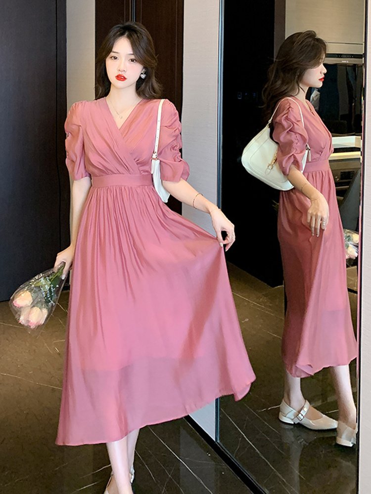 Women's Luxury French Tea Break V Neck Dress - Image 4