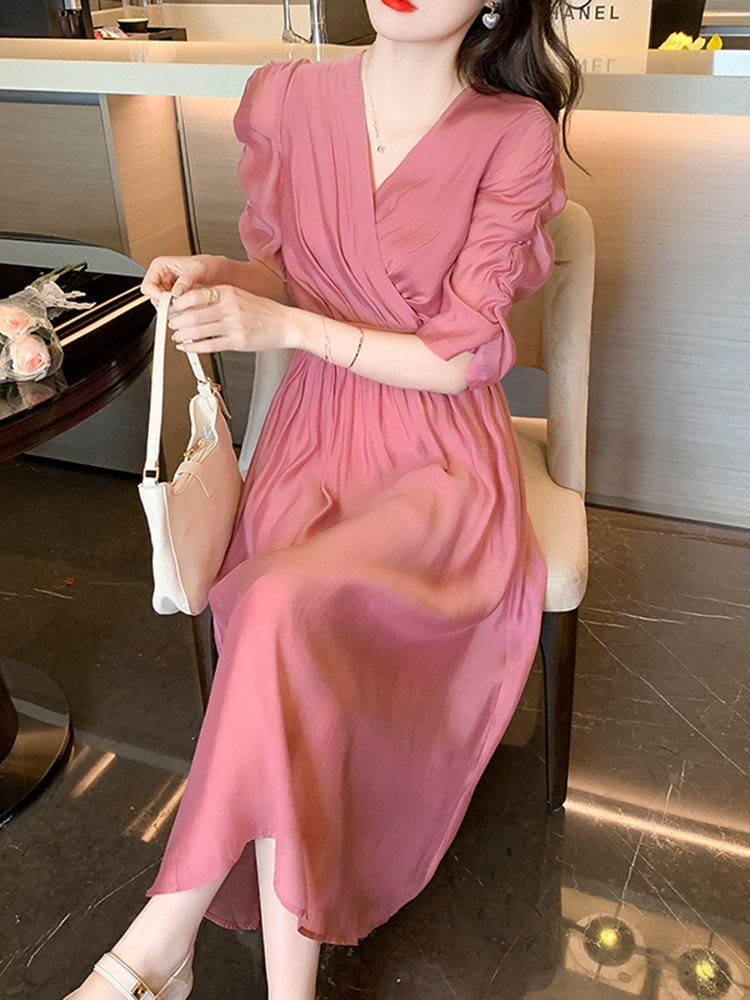 Women's Luxury French Tea Break V Neck Dress - Image 5