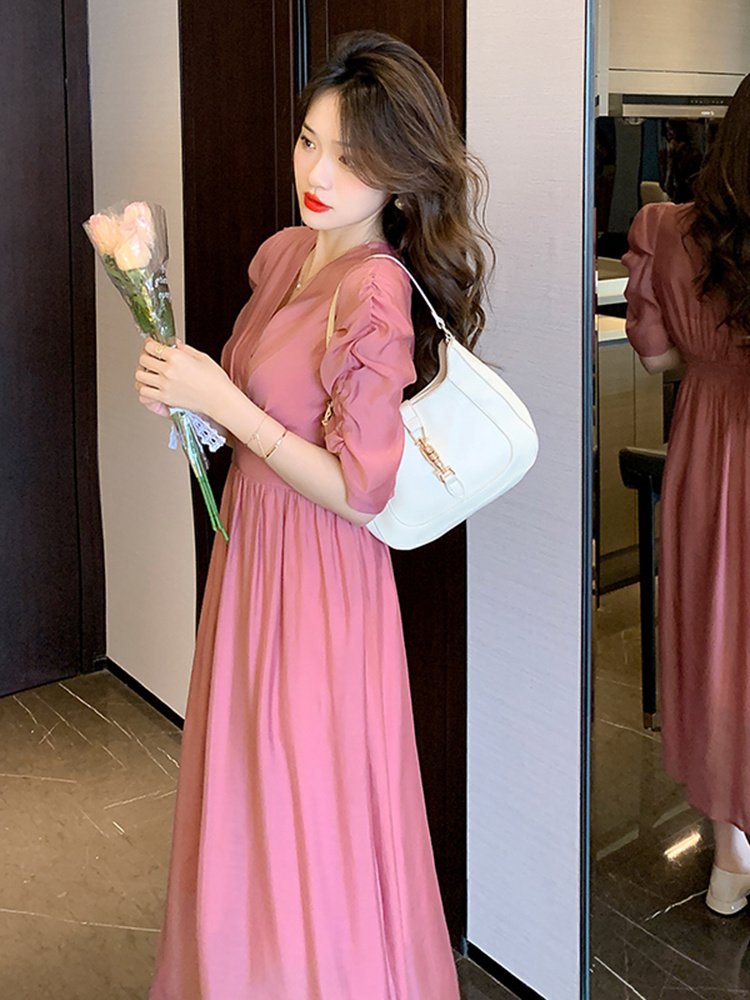 Women's Luxury French Tea Break V Neck Dress - Image 2
