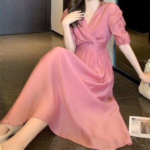Women's Luxury French Tea Break V Neck Dress