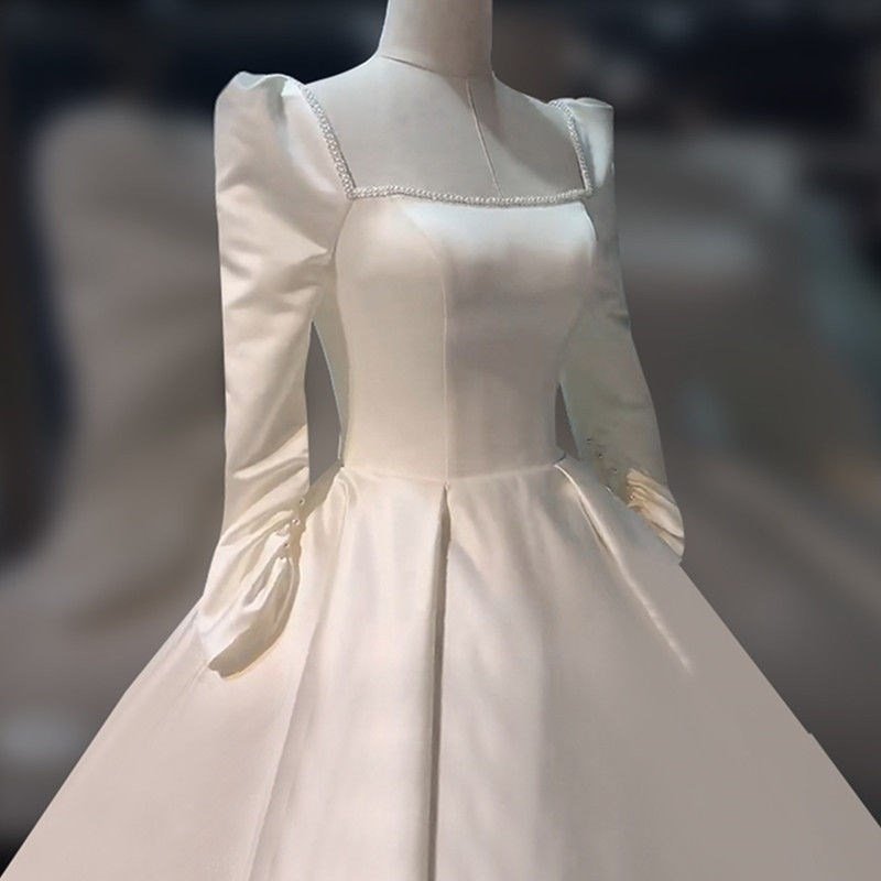 Long Sleeve French Tail Wedding Dress - Image 3